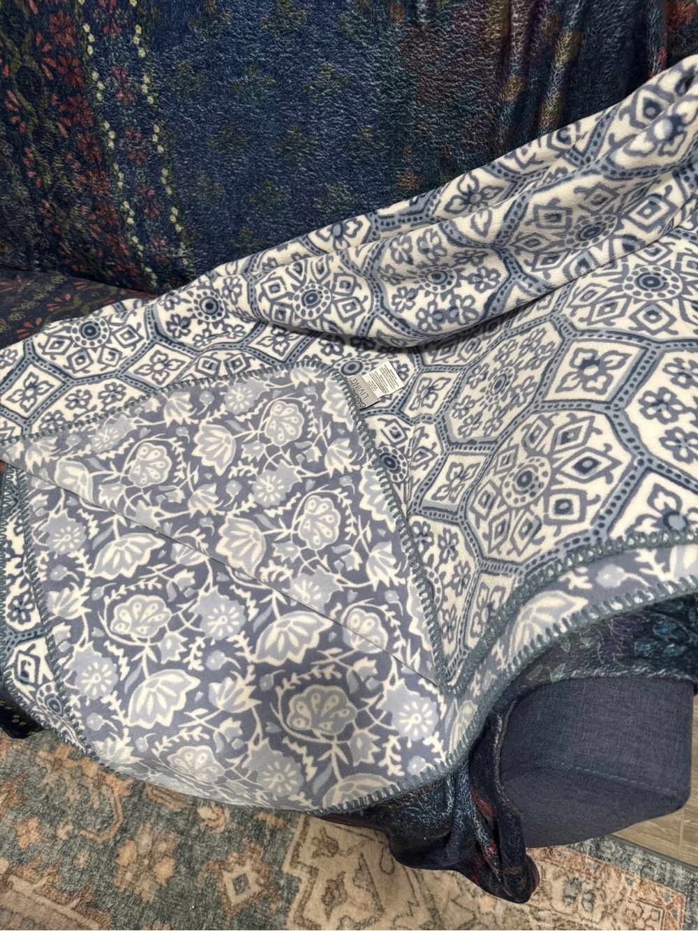 Soft Blue Floral & Medallion Throw Blanket - Cozy Home Accent